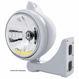 Stainless Steel Guide 682-C Headlight H4 w/ 10 Amber LED & Original Style LED Signal - Clear Lens