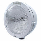 Stainless Steel Bullet Classic Headlight 6014 Bulb & LED Turn Signal - Clear Lens