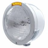 Stainless Steel Bullet Half Moon Headlight 6014 Bulb & LED Turn Signal - Amber Lens