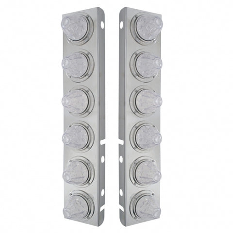 Peterbilt Stainless Front Air Cleaner Bracket w/ Twelve 11 LED Watermelon Lights & Bezels - Amber LED/Clear Lens