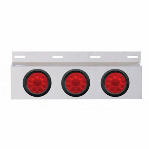 Stainless Top Mud Flap Plate w/ Three 10 LED 4" Lights & Grommets - Red LED/Red Lens