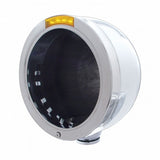 Stainless Steel Bullet Half Moon Headlight No Bulb w/ LED Turn Signal - Amber Lens