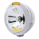 Stainless Steel Bullet Classic Headlight H4 w/ 10 Amber LED & Dual Mode LED Signal - Amber Lens