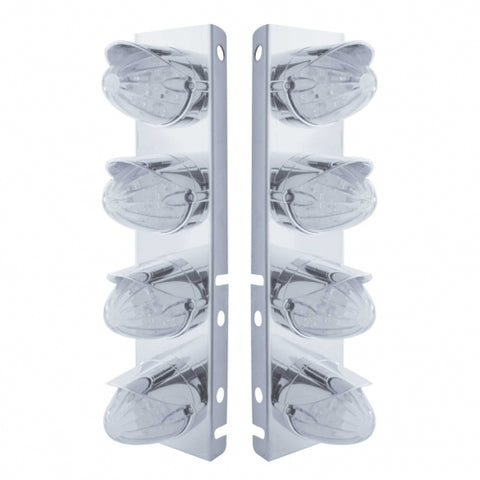 Peterbilt Stainless Front Air Cleaner Bracket w/ Eight 19 LED Watermelon Lights & Visors - Amber LED/Clear Lens