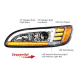 Chrome Projection Headlight With LED Sequential Turn & DRL For 2005-2015 Peterbilt 386