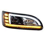 Black Projection Headlight With LED Sequential Turn & DRL For 2005-2015 Peterbilt 386