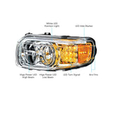 Chrome LED Headlight With LED Turn & Position Light Bar For Peterbilt 388 (2008-2015)& 389 (2008-2021)
