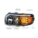 "Blackout" LED Headlight With LED Turn & Position Light Bar For 2008-2021 Peterbilt 389