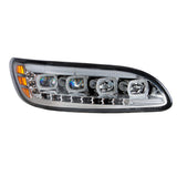 Chrome Quad-LED Headlight With LED DRL & Seq. Signal For 2005-2015 Peterbilt 386