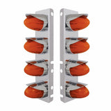 Peterbilt Stainless Front Air Cleaner Bracket w/ Eight 9 LED Dual Function "GLO" Watermelon Lights & Visors - Amber LED/Amber Lens