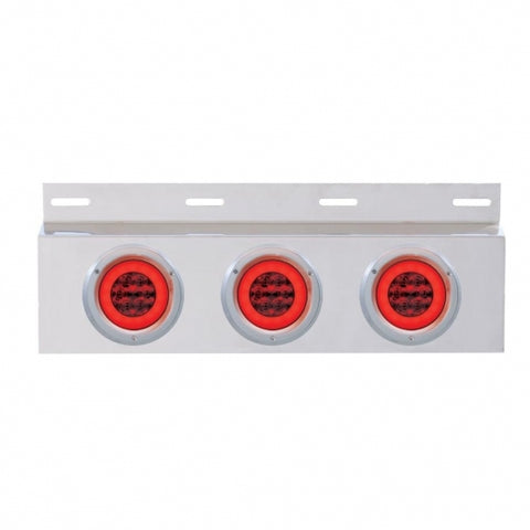 Stainless Top Mud Flap Plate w/ Three 21 LED 4" "GLO" Lights & Bezels - Red LED/Red Lens