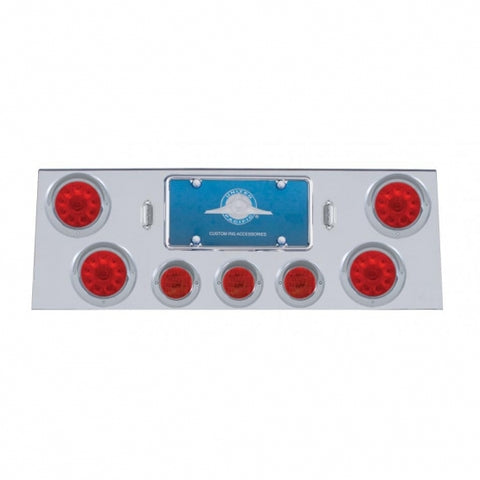Stainless Rear Center Panel w/ Four 10 LED 4" Lights & Three 13 LED 2 1/2" Lights & Visors - Red LED/Red Lens