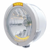 Stainless Steel Bullet Half Moon Headlight H4 w/ 10 Amber LED & Dual Mode LED Signal-Amber Lens