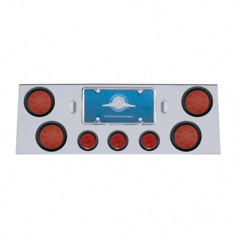Stainless Rear Center Panel w/ Four 12 LED 4" Reflector Lights & Three 13 LED 2 1/2" Lights & Grommets - Red LED/Red Lens