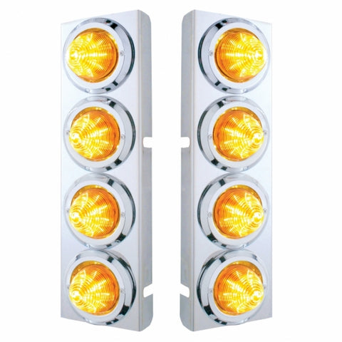 Peterbilt Stainless Front Air Cleaner Bracket w/ Eight 9 LED 2" Beehive Lights & Bezels - Amber LED/Amber Lens