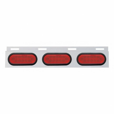 Stainless Top Mud Flap Plate w/ Three 12 LED Lights & Grommet - Red LED/Red Lens
