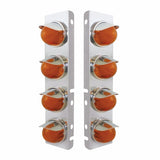 Peterbilt Stainless Front Air Cleaner Bracket w/ Eight 9 LED "GLO" Watermelon Lights & Visors - Amber LED/Amber Lens