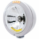 Stainless Steel Bullet Classic Headlight H4 w/ 10 Amber LED & Dual Mode LED Signal - Clear Lens