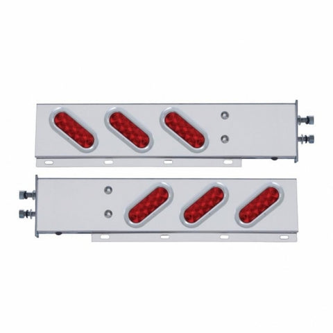 2 1/2" Bolt Pattern Stainless Spring Loaded Light Bar w/ 6 Oval 10 LED Lights & Bezel - Red LED/Red Lens