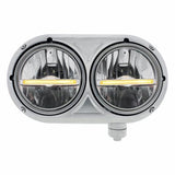 Peterbilt 359 Stainless Dual Headlight w/ 9 LED Bulb & Amber LED Position Light Bar