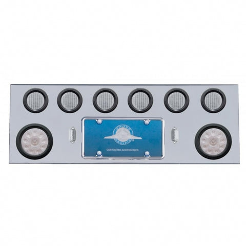 Stainless Rear Center Panel w/ Two 10 LED 4" Lights & Six 13 LED 2 1/2" Lights & Grommets - Red LED/Clear Lens