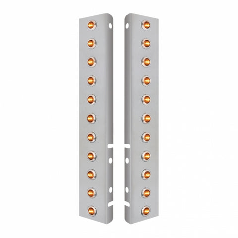 Peterbilt Stainless Front Air Cleaner Bracket w/ Twenty Two 3 LED Mini Lights & Stainless Bezels - Amber LED/Clear Lens