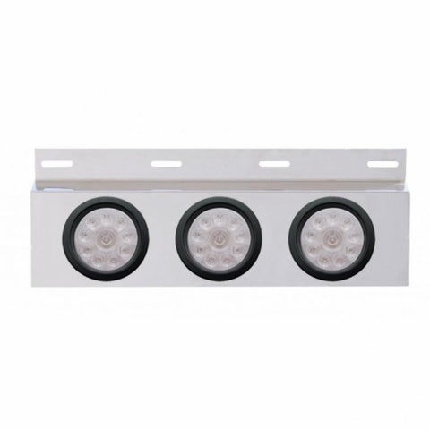 Stainless Top Mud Flap Plate w/ Three 10 LED 4" Lights & Grommets - Red LED/Clear Lens
