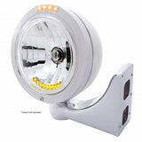 Stainless Steel Bullet Classic Headlight H4 w/ 10 Amber LED & Dual Mode LED Signal - Clear Lens