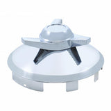 6 Uneven Notched Stainless Front Hub Cap w/ 3 Bar Right Swing Spinner - 1" Lip