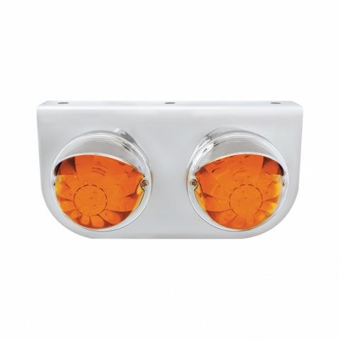 Stainless Light Bracket w/ Two 17 LED Watermelon Lights & Visors - Amber LED/Amber Lens