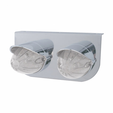 Stainless Light Bracket w/ Two 19 LED Watermelon Lights & Visors - Amber LED/Clear Lens
