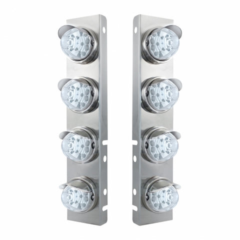 Peterbilt Stainless Front Air Cleaner Bracket w/ Eight 17 LED Reflector Watermelon Lights & Stainless Visors - Amber LED/Clear Lens