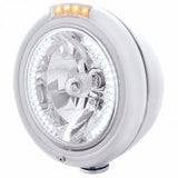 Stainless Steel Classic Headlight H4 w/34 White LED & Signal - Clear Lens