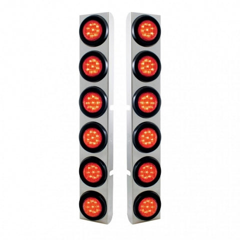 Peterbilt Stainless Rear Air Cleaner Bracket w/ Twelve 9 LED 2" Lights & Grommets - Red LED/Red Lens