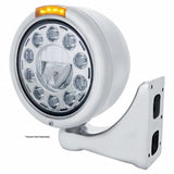 Stainless Classic Half Moon Headlight 11 LED Bulb & LED Signal - Amber Lens