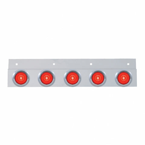 Stainless Top Mud Flap Bracket w/ Five 6 LED 2" GLO Lights & Visors - Red LED/Red Lens