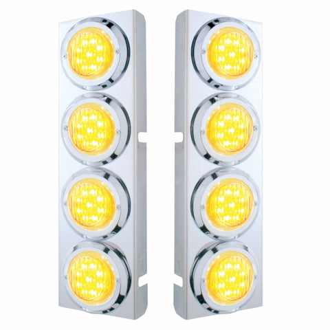 Peterbilt Stainless Front Air Cleaner Bracket w/ Eight 9 LED 2" Lights & Bezels - Amber LED/Clear Lens