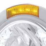 Stainless Steel Bullet Half Moon Headlight H4 w/ White LED & Signal - Amber Lens