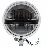 Chrome 5 3/4" Motorcycle Headlight 8 LED Blackout Bulb w/Black Bar - Bottom Mount