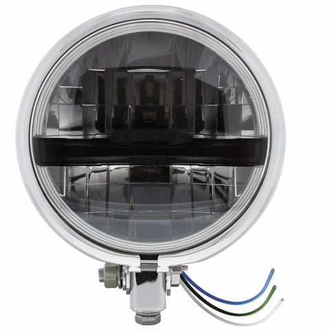 Chrome 5 3/4" Motorcycle Headlight 8 LED Blackout Bulb w/Black Bar - Bottom Mount
