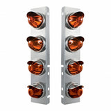 Peterbilt Stainless Front Air Cleaner Bracket w/ Eight Glass Watermelon Lights & Stainless Visors - Dark Amber Lens