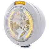 Stainless Steel Bullet Classic Headlight H4 w/ Amber LED & Signal - Amber Lens