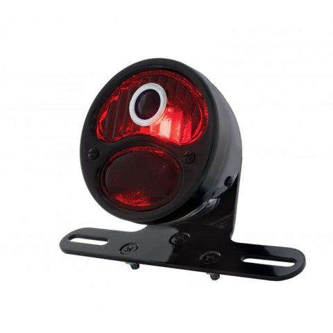 "DUO Lamp" Motorcycle Rear Fender Tail Light w/Red Glass Lens & Blue Dot