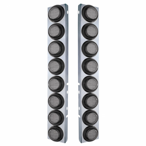 Peterbilt Stainless Front Air Cleaner Bracket w/ Sixteen 9 LED 2" Lights & Grommets - Amber LED/Clear Lens