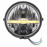Black 5 3/4" Motorcycle Headlight 9 LED Bulb w/Amber LED Light Bar - Side Mount