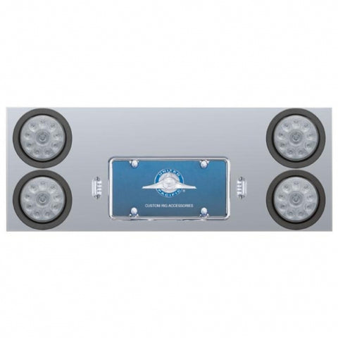 Stainless Rear Center Panel w/ Four 10 LED 4" Lights & Grommets - Red LED/Clear Lens