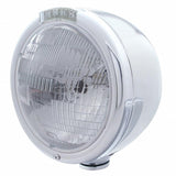 Stainless Steel Classic Half Moon Headlight H6024 Bulb & LED Turn Signal - Clear Lens