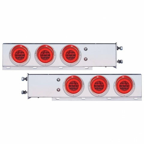 3 3/4" Bolt Pattern Stainless Spring Loaded Light Bar w/ Six 21 LED 4" "GLO" Lights & Visors - Red LED/Red Lens