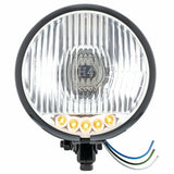Black 5 3/4" Motorcycle Headlight H4 Bulb w/5 Amber LED - Bottom Mount
