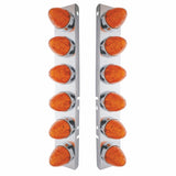 Peterbilt Stainless Front Air Cleaner Bracket w/ Twelve 19 LED Watermelon Lights & Bezels - Amber LED/Dark Amber Lens